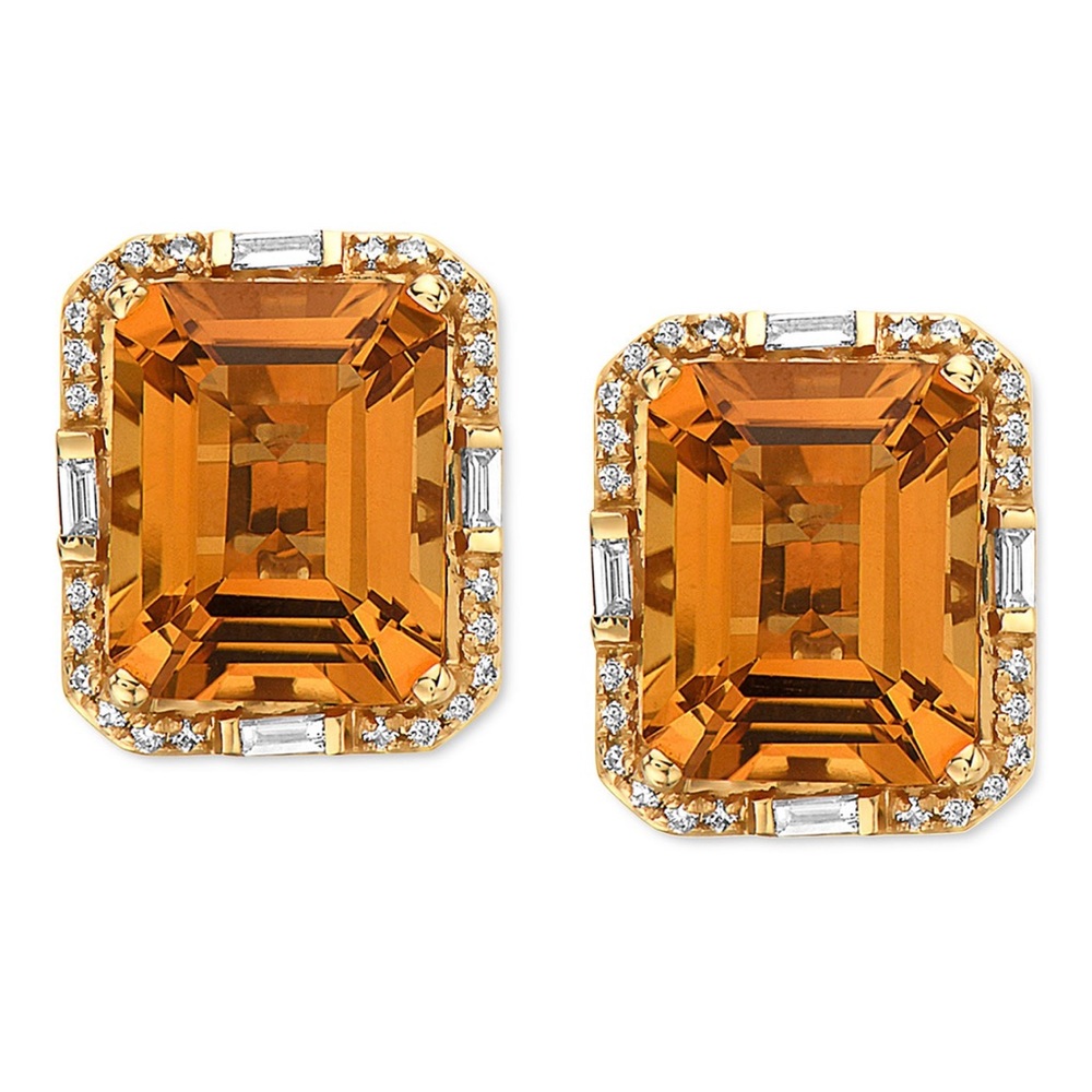 EFFY - Citrine & Diamond 14K GOLD stud earrings
